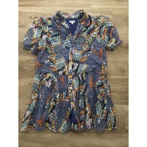 TCEC Dress BLUE SAMIRA DRESS Size Large  Colorful Abstract Pattern Short Sleeve‎
